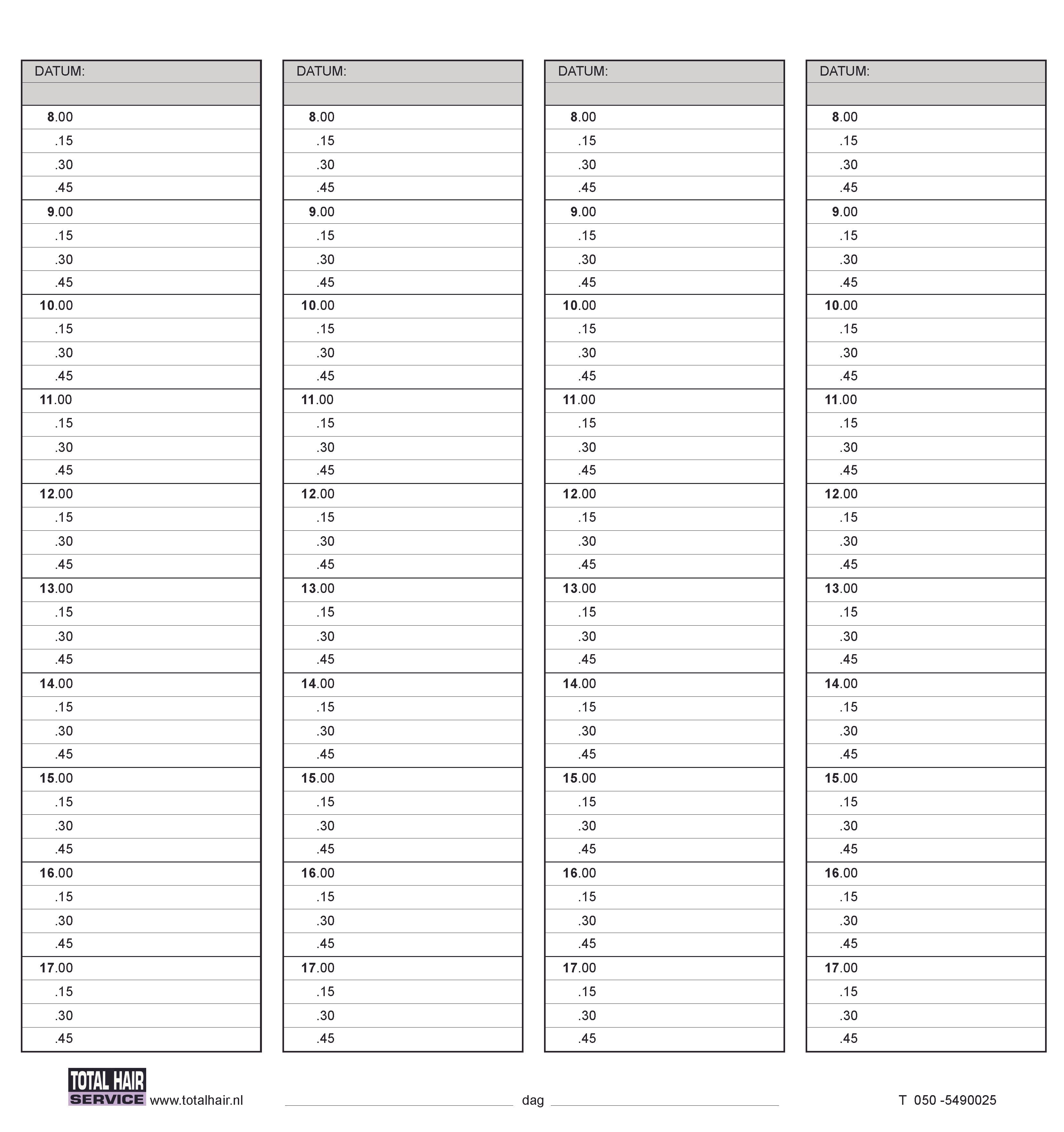 THS Afsprakenbladen 15min Vulling 