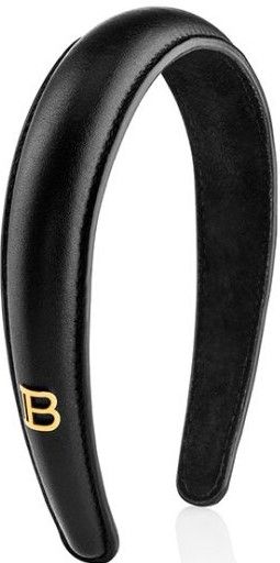 Balmain Black Leather Puffed Headband Gold Plated Logo