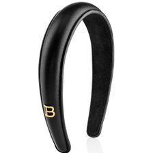 Balmain Black Leather Puffed Headband Gold Plated Logo