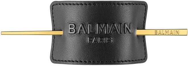 Balmain Genuine Leather Signature Hair Barrette Black