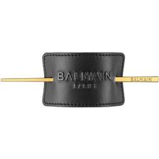 Balmain Genuine Leather Signature Hair Barrette Black